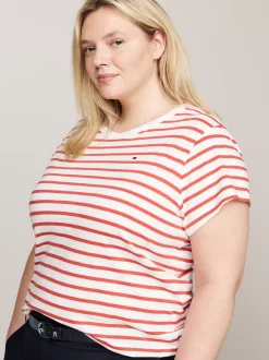 T-Shirty*Tommy Hilfiger T-shirt O Wąskim Kroju Curve 1985 Collection BRETON STP/ ECRU/ TERRA RED