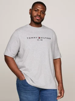 T-Shirty*Tommy Hilfiger T-shirt O Wąskim Kroju Plus Z Wyhaftowanym Logo LIGHT GREY HEATHER