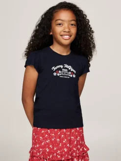 Topy I T-Shirty*Tommy Hilfiger T-shirt O Wąskim Kroju Z Kwiatowym Logo DESERT SKY
