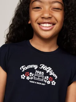 Topy I T-Shirty*Tommy Hilfiger T-shirt O Wąskim Kroju Z Kwiatowym Logo DESERT SKY