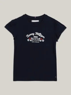 Topy I T-Shirty*Tommy Hilfiger T-shirt O Wąskim Kroju Z Kwiatowym Logo DESERT SKY