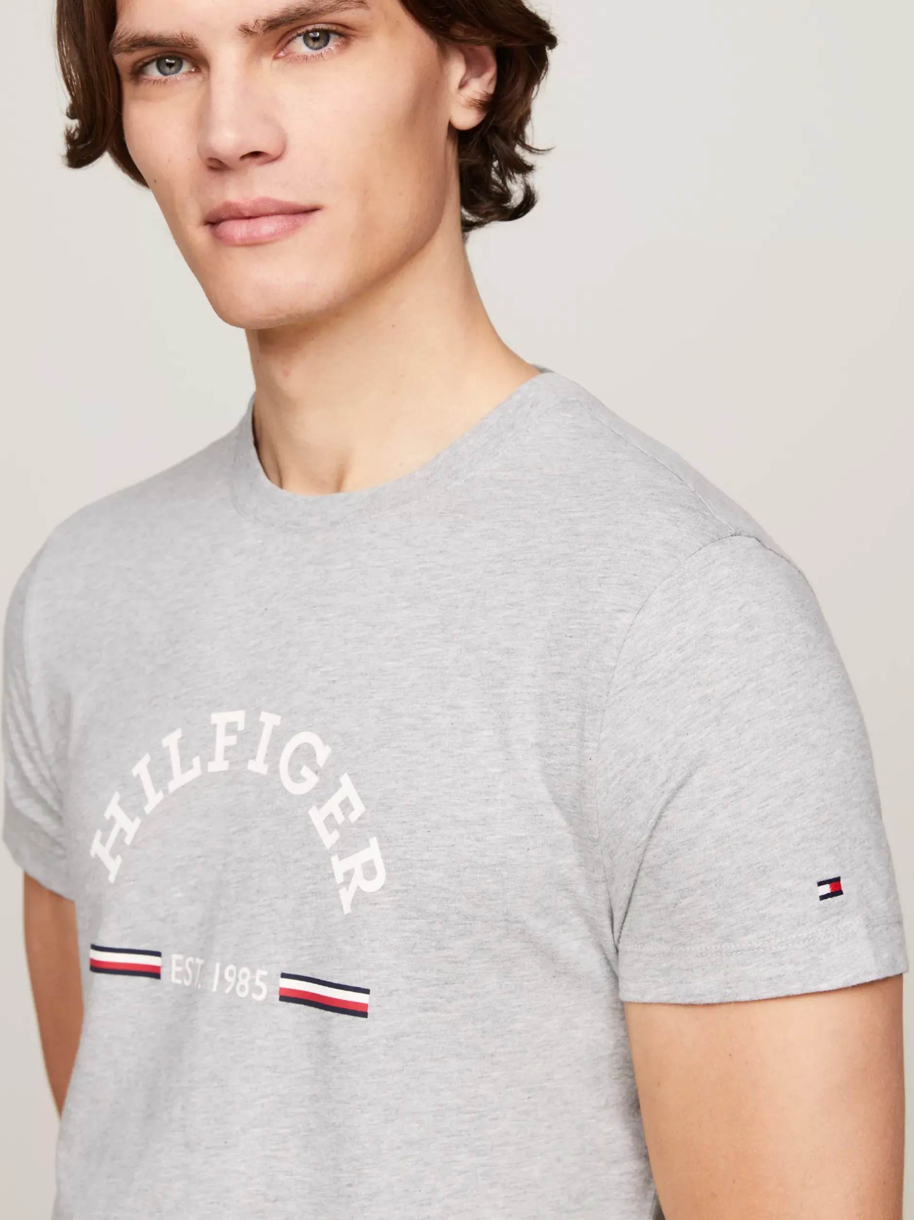 T-Shirty*Tommy Hilfiger T-shirt O Wąskim Kroju Z Logo LIGHT GREY HEATHER