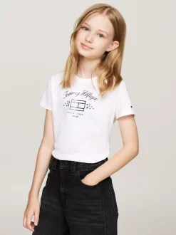 Topy I T-Shirty*Tommy Hilfiger T-shirt O Wąskim Kroju Z Nadrukiem Z Logo WHITE