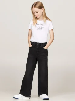 Topy I T-Shirty*Tommy Hilfiger T-shirt O Wąskim Kroju Z Nadrukiem Z Logo WHITE
