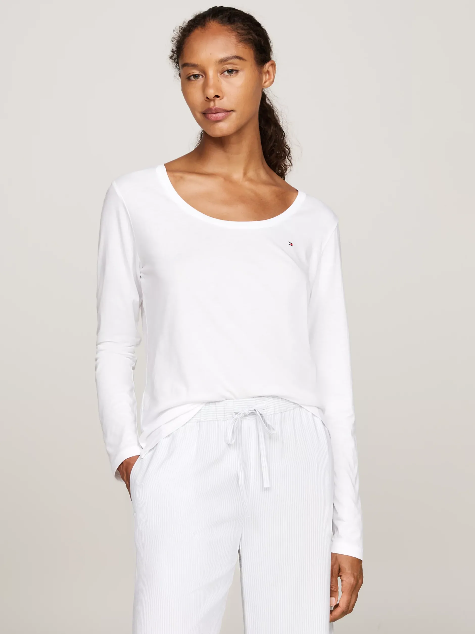 Stroje Domowe*Tommy Hilfiger T-shirt Od Piżamy Z Długim Rękawem I Logo TH WHITE