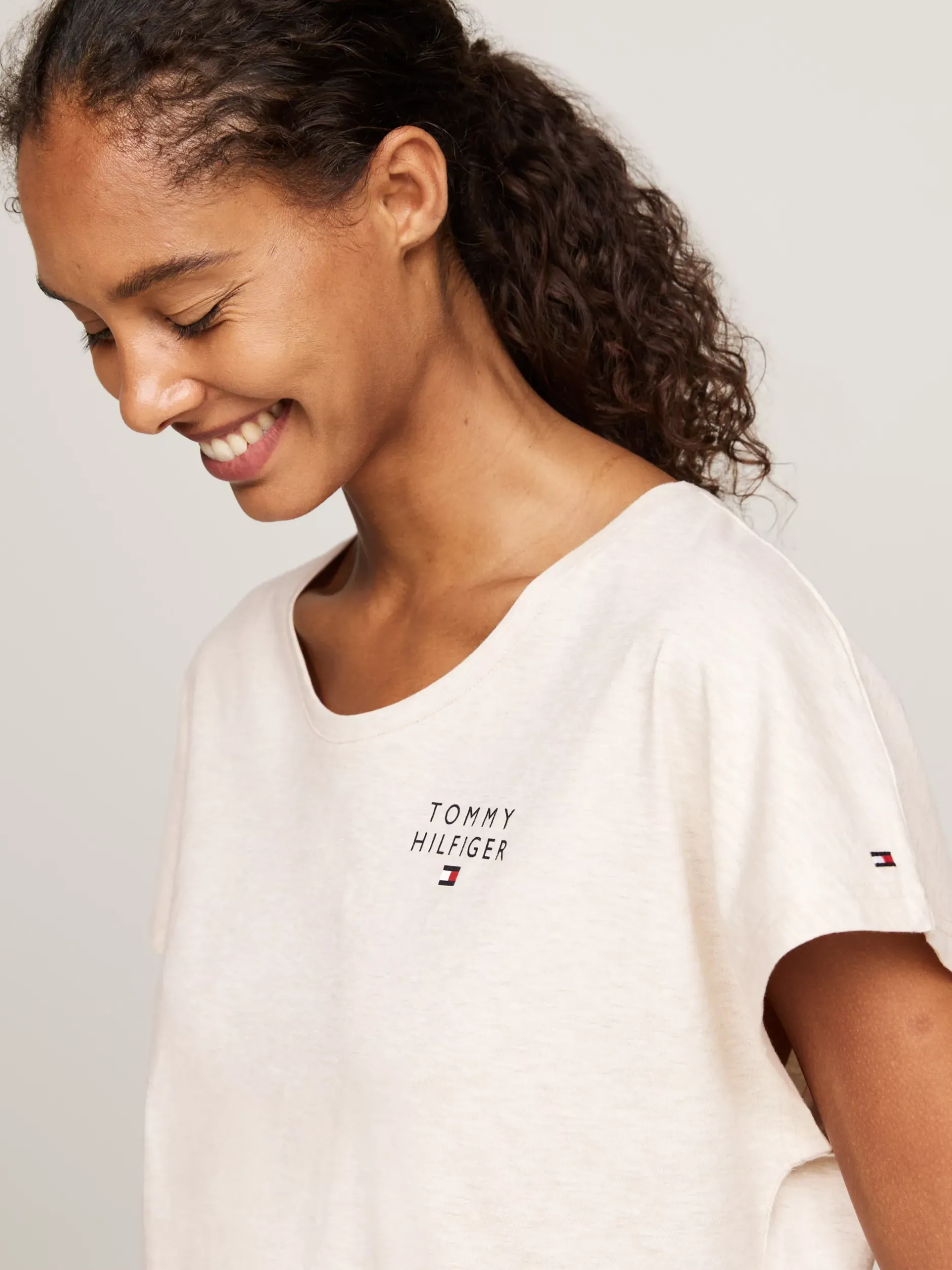 Stroje Domowe*Tommy Hilfiger T-shirt Od Piżamy Z Logo TH Original HEATHERED OAT
