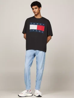 T-Shirty*Tommy Hilfiger T-shirt Oversize Z Flagą BLACK