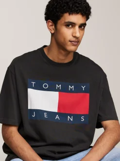 T-Shirty*Tommy Hilfiger T-shirt Oversize Z Flagą BLACK