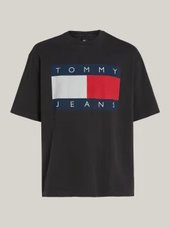 T-Shirty*Tommy Hilfiger T-shirt Oversize Z Flagą BLACK