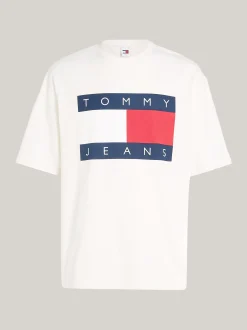T-Shirty*Tommy Hilfiger T-shirt Oversize Z Flagą ANCIENT WHITE