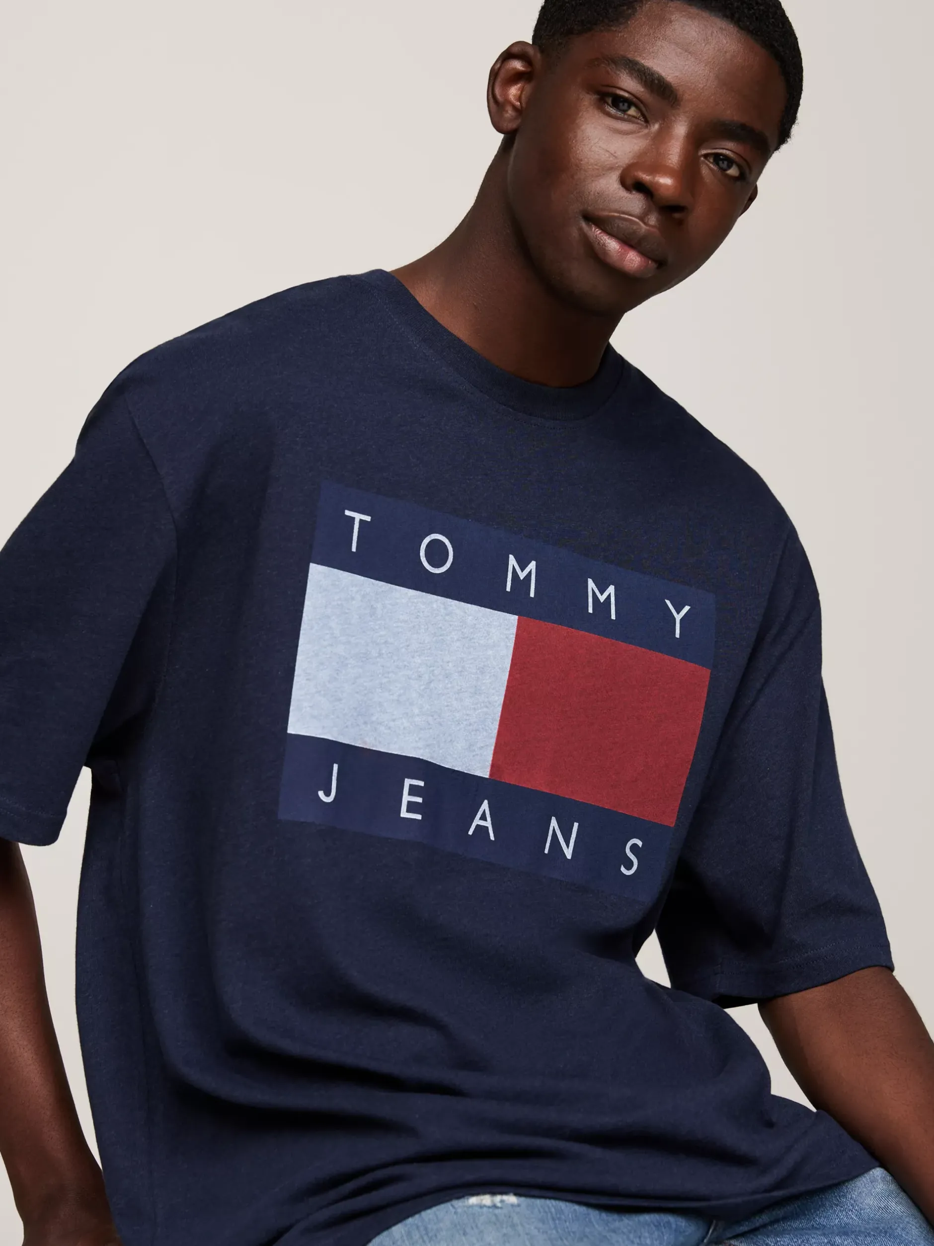 T-Shirty*Tommy Hilfiger T-shirt Oversize Z Flagą Tommy DARK NIGHT NAVY MELANGE