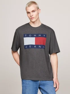 T-Shirty*Tommy Hilfiger T-shirt Oversize Z Flagą Tommy NEW CHARCOAL MELANGE