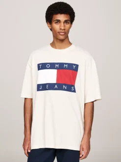 T-Shirty*Tommy Hilfiger T-shirt Oversize Z Flagą Tommy ANCIENT WHITE MELANGE