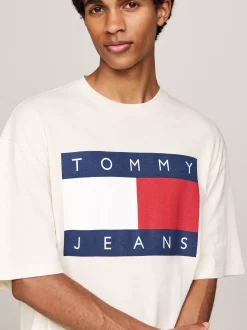 T-Shirty*Tommy Hilfiger T-shirt Oversize Z Flagą Tommy ANCIENT WHITE MELANGE