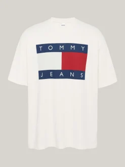 T-Shirty*Tommy Hilfiger T-shirt Oversize Z Flagą Tommy ANCIENT WHITE MELANGE