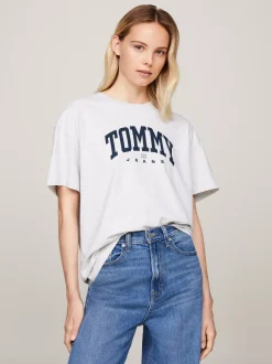 T-Shirty*Tommy Hilfiger T-shirt Oversize Z Logo W Stylu Varsity SILVER GREY HTR