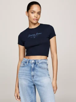 T-Shirty*Tommy Hilfiger T-shirt Tommy O Skróconym, Wąskim Kroju DARK NIGHT NAVY