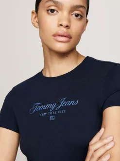 T-Shirty*Tommy Hilfiger T-shirt Tommy O Skróconym, Wąskim Kroju DARK NIGHT NAVY