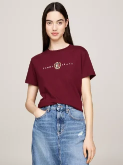 T-Shirty*Tommy Hilfiger T-shirt Varsity Z Okrągłym Dekoltem DEEP ROUGE