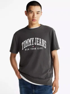 T-Shirty*Tommy Hilfiger T-shirt W Uczelnianym Stylu Z Efektem Sprania BLACK