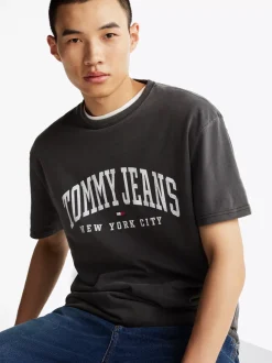 T-Shirty*Tommy Hilfiger T-shirt W Uczelnianym Stylu Z Efektem Sprania BLACK