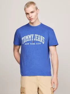 T-Shirty*Tommy Hilfiger T-shirt W Uczelnianym Stylu Z Efektem Sprania BRIGHT BLUE