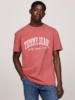 T-Shirty*Tommy Hilfiger T-shirt W Uczelnianym Stylu Z Efektem Sprania REGATTA RED