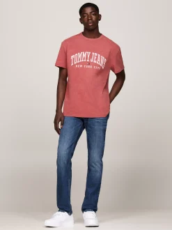 T-Shirty*Tommy Hilfiger T-shirt W Uczelnianym Stylu Z Efektem Sprania REGATTA RED