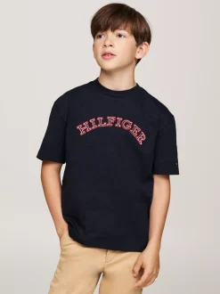 T-Shirty I Koszulki Polo*Tommy Hilfiger T-shirt Z Aplikacją Z Logo Hilfiger Monotype DESERT SKY