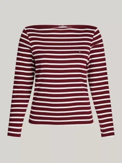 T-Shirty*Tommy Hilfiger T-shirt Z Dekoltem W łódkę Curve BRETON STP DEEP ROUGE/ ECRU