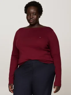 T-Shirty*Tommy Hilfiger T-shirt Z Dekoltem W łódkę Curve DEEP ROUGE
