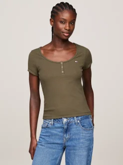 T-Shirty*Tommy Hilfiger T-shirt Z Dekoltem W Kształcie Litery U FATIGUE GREEN
