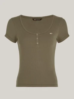 T-Shirty*Tommy Hilfiger T-shirt Z Dekoltem W Kształcie Litery U FATIGUE GREEN