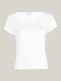 T-Shirty*Tommy Hilfiger T-shirt Z Dekoltem W Kształcie Litery U WHITE