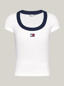 T-Shirty*Tommy Hilfiger T-shirt Z Dekoltem W Kształcie U I Naszywką Tommy WHITE
