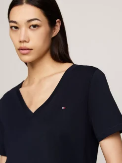 T-Shirty*Tommy Hilfiger T-shirt Z Dekoltem W Szpic I Haftem Z Flagą DESERT SKY