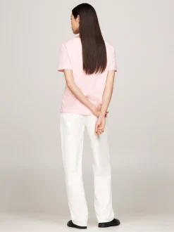 T-Shirty*Tommy Hilfiger T-shirt Z Dekoltem W Szpic I Haftem Z Flagą DELICATE PINK
