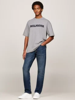 T-Shirty*Tommy Hilfiger T-shirt Z Diagonalu Z Wyhaftowanym Logo MEDIUM GREY HEATHER