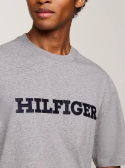 T-Shirty*Tommy Hilfiger T-shirt Z Diagonalu Z Wyhaftowanym Logo MEDIUM GREY HEATHER