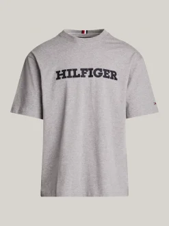 T-Shirty*Tommy Hilfiger T-shirt Z Diagonalu Z Wyhaftowanym Logo MEDIUM GREY HEATHER