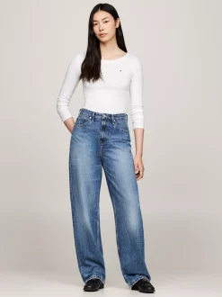 T-Shirty*Tommy Hilfiger T-shirt Z Długim Rękawem I Dekoltem W łódkę ECRU