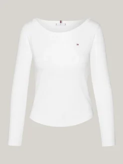 T-Shirty*Tommy Hilfiger T-shirt Z Długim Rękawem I Dekoltem W łódkę ECRU