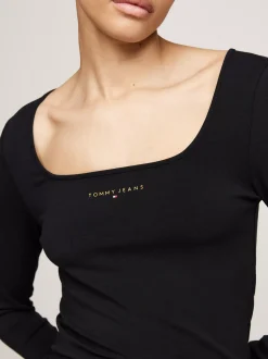 T-Shirty*Tommy Hilfiger T-shirt Z Długim Rękawem I Metalicznym Logo BLACK