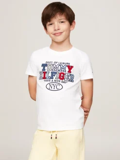 T-Shirty I Koszulki Polo*Tommy Hilfiger T-shirt Z Dzianiny Pętelkowej Ze Sloganem WHITE