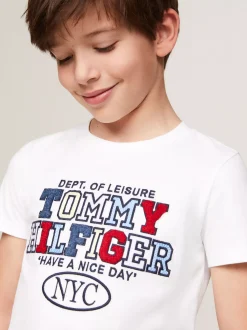T-Shirty I Koszulki Polo*Tommy Hilfiger T-shirt Z Dzianiny Pętelkowej Ze Sloganem WHITE