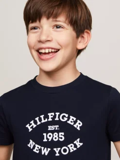 T-Shirty I Koszulki Polo*Tommy Hilfiger T-shirt Z Flokowanym Logo Hilfiger DESERT SKY