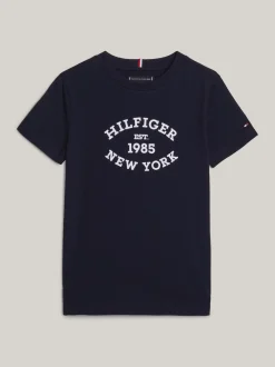 T-Shirty I Koszulki Polo*Tommy Hilfiger T-shirt Z Flokowanym Logo Hilfiger DESERT SKY