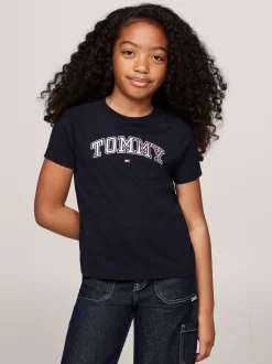 Topy I T-Shirty*Tommy Hilfiger T-shirt Z Foliowym Logo W Stylu Varsity DESERT SKY