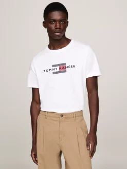 T-Shirty*Tommy Hilfiger T-shirt Z Haftem Z Flagą Hilfiger WHITE
