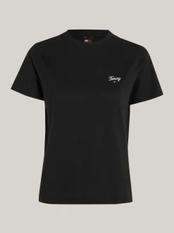 T-Shirty*Tommy Hilfiger T-shirt Z Haftowanym Kaligrafowanym Logo BLACK